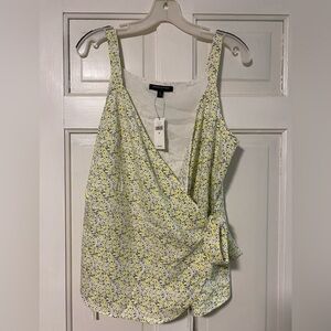 Banana Republic Yellow and Blue Floral Wrap Blouse